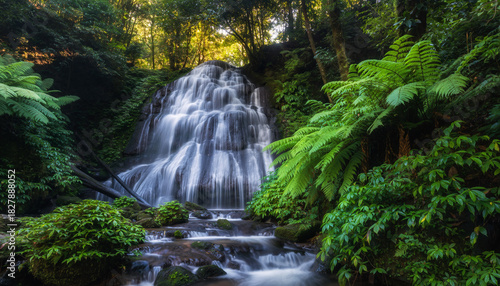 Long Exposure Tropical Jungle Waterfall