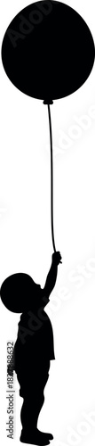 Silhouette of child holding balloon on white background