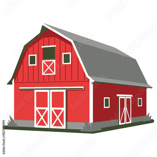 red barn illustration, representing classic American farming life