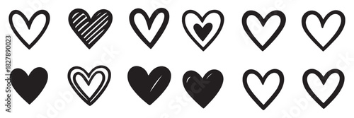 Hearts icon in hand drawn style. Handmade painted heart vector illustration on isolated background. Love doodle sign business concept.