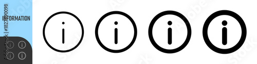 Information or Help icons , featuring circular outlines and solid variations with a simple “i” symbol, ideal for help sections, tooltips, guides, support pages, and UI indicators