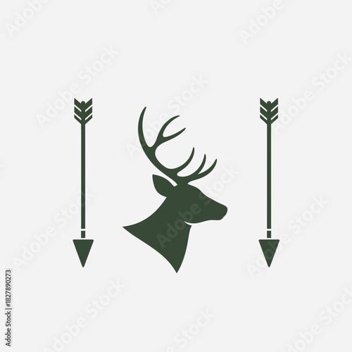 Deer head silhouette with arrows on either side.