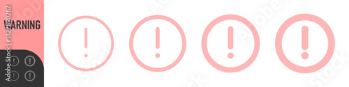 Alert or Exclamation Mark icon set featuring simple circular designs in outline and solid styles, ideal for error, warning, notifications, attention prompts, and important system messages