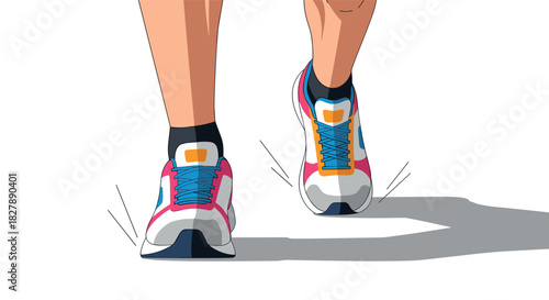 Vibrant athletic shoes in motion with shadow on white background