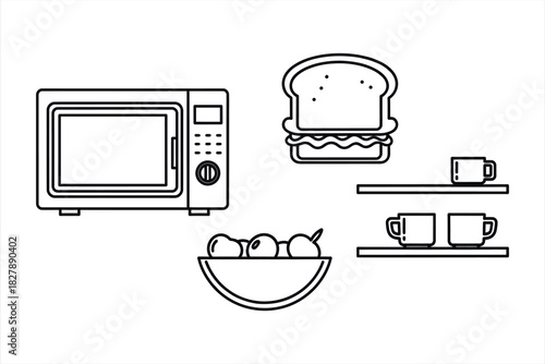 Kitchen appliance and food icons
