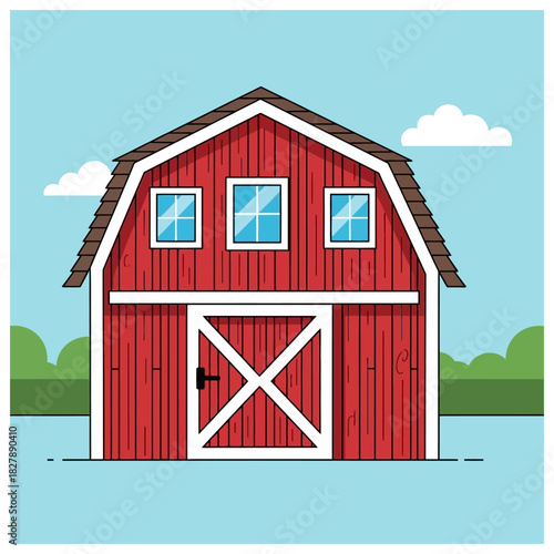 red barn illustration, representing classic American farming life