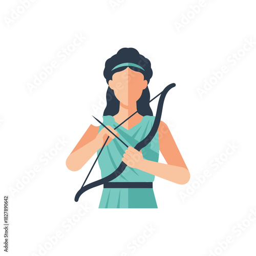 Woman holding a bow and arrow, ready to shoot.