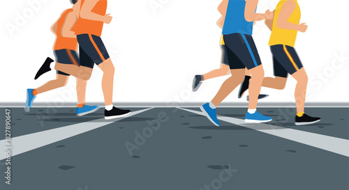 Dynamic outdoor marathon: runners in motion in vibrant sportswear on city streets