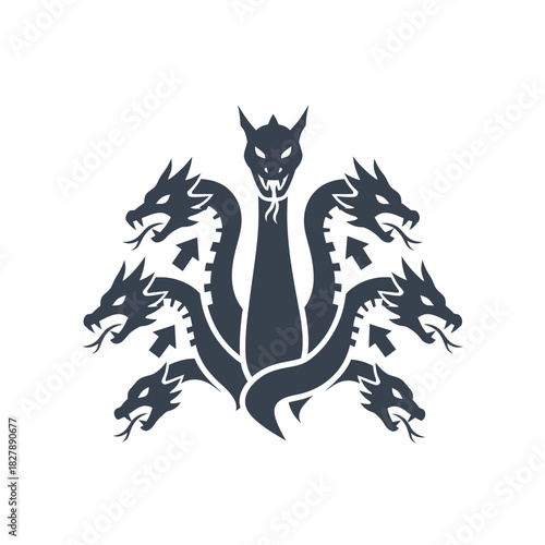 Mythical multi-headed serpent creature with sharp teeth and claws.