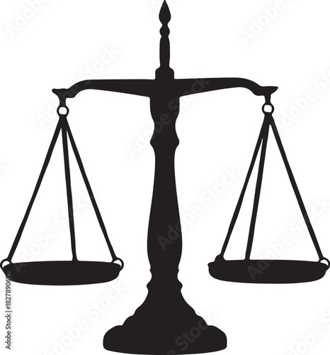 Silhouette of a vintage balance scale on a white background Keywords: balance scale, scales of justice, weighing, equilibrium, fairness, law, legal, justice, measurement, on transparent background
