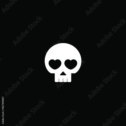 White skull with heart eyes on black background (2)