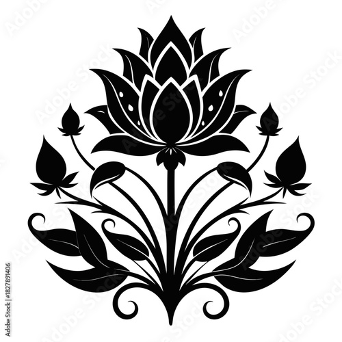 Fantasy Flora clean black silhouette design white background