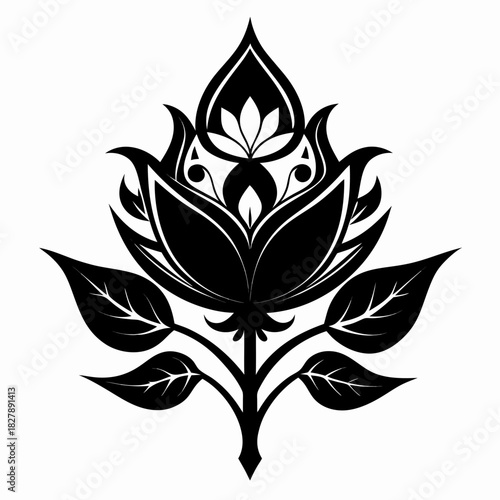 Fantasy Flora clean black silhouette design white background