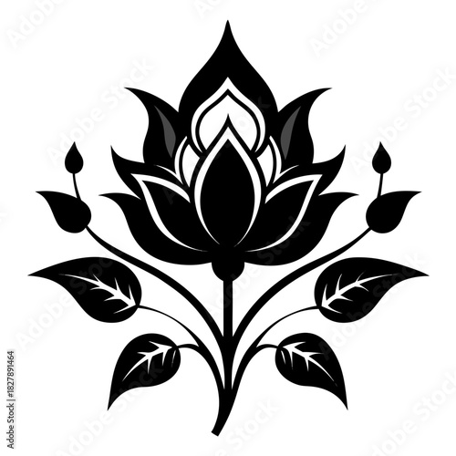 Fantasy Flora clean black silhouette design white background