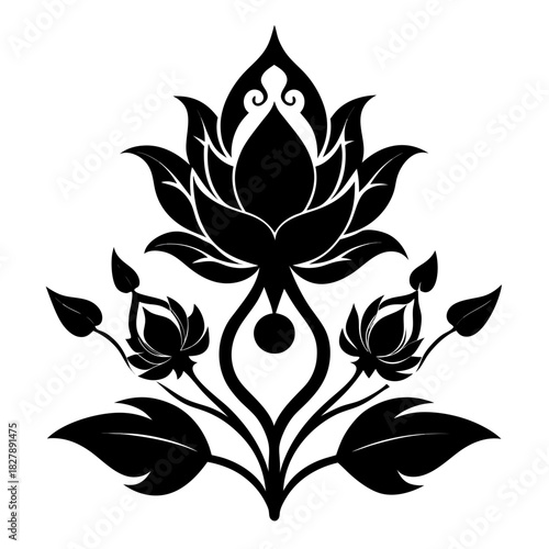 Fantasy Flora clean black silhouette design white background