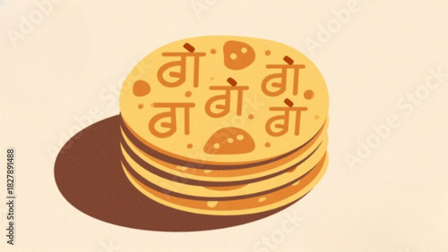 Isolated vector illustration of a stack of sweet chocolate chip cookies on a white plate for a delicious snack or dessert