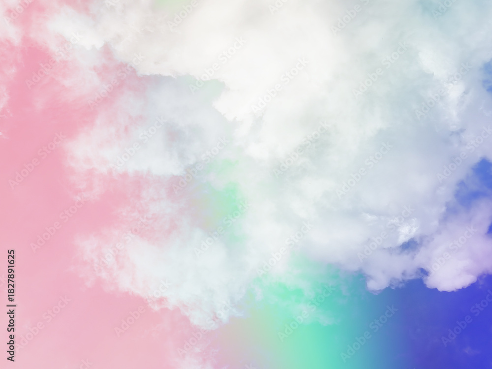 Fototapeta premium beauty sweet pastel pink and blue colorful with fluffy clouds on sky. multi color rainbow image. abstract fantasy growing light