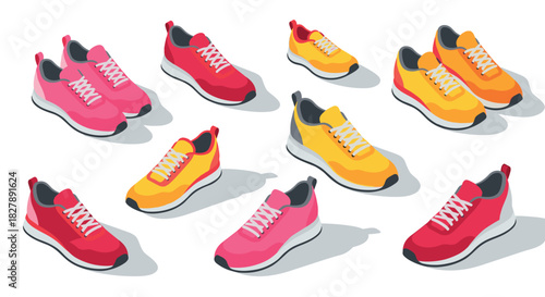 Colorful athletic shoes pattern with modern isometric design