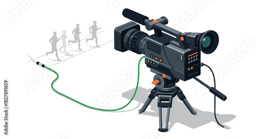 Isometric camera setup capturing runners with shadow detail