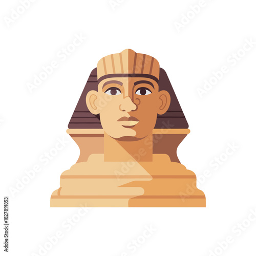 Illustration of a sphinx statue with a human head and animal body.