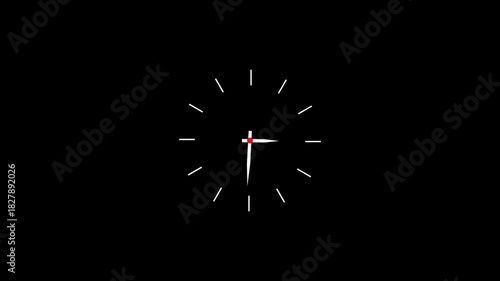 Twelve hours clock run, moving time arrows, 12 hours clock dial loop, twenty-four hours time lapse animation, Hours appear on a white background and quickly go