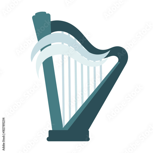 Teal harp with white strings musical instrument classical music orchestra vector illustration.
