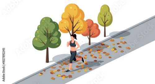 Woman jogging on an autumn path surrounded by colorful trees