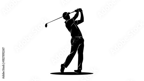 Golfer Swing Silhouette Icon – Golf Player Sports Vector Illustration