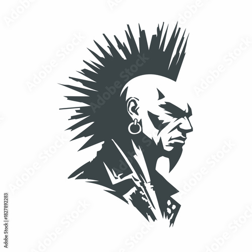 Punk portrait in monochrome, profile view