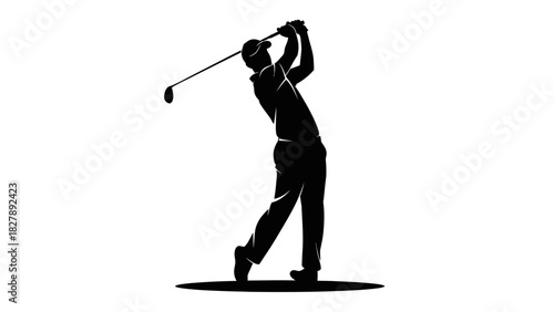 Golfer Swing Silhouette Icon – Golf Player Sports Vector Illustration