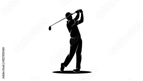 Golfer Swing Silhouette Icon – Golf Player Sports Vector Illustration