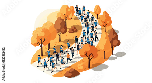 Autumn marathon: runners enjoy park pathway in vibrant fall colors