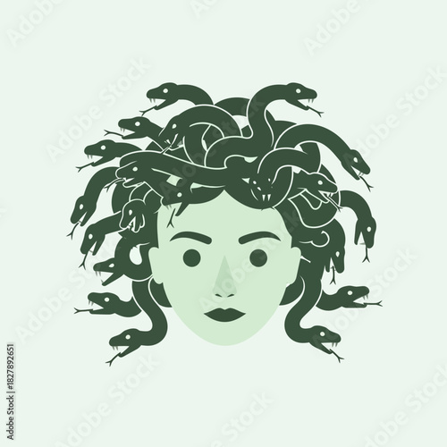 Woman's face with snakes for hair illustration mythology monster gorgon medusa.