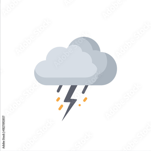 Cartoon cloud with rain and lightning bolts representing a storm or bad weather.