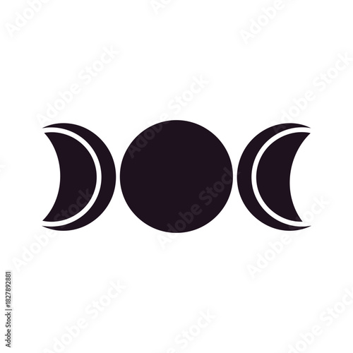Three moon phases depicted: waxing crescent full moon and waning crescent.