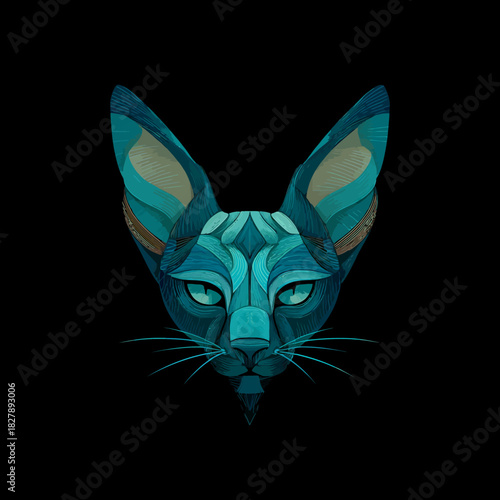 Cat face illustration on black background