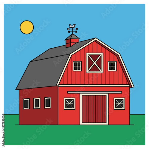 red barn illustration, representing classic American farming life