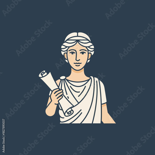 Woman in toga holding scroll.