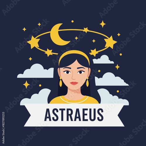 Woman with stars and moon orbiting head illustration.