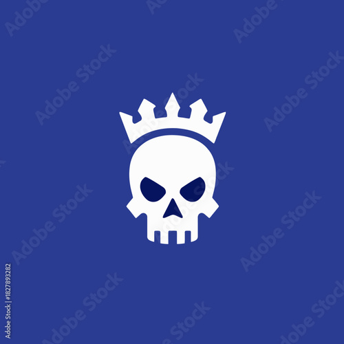 White skull with crown on blue background