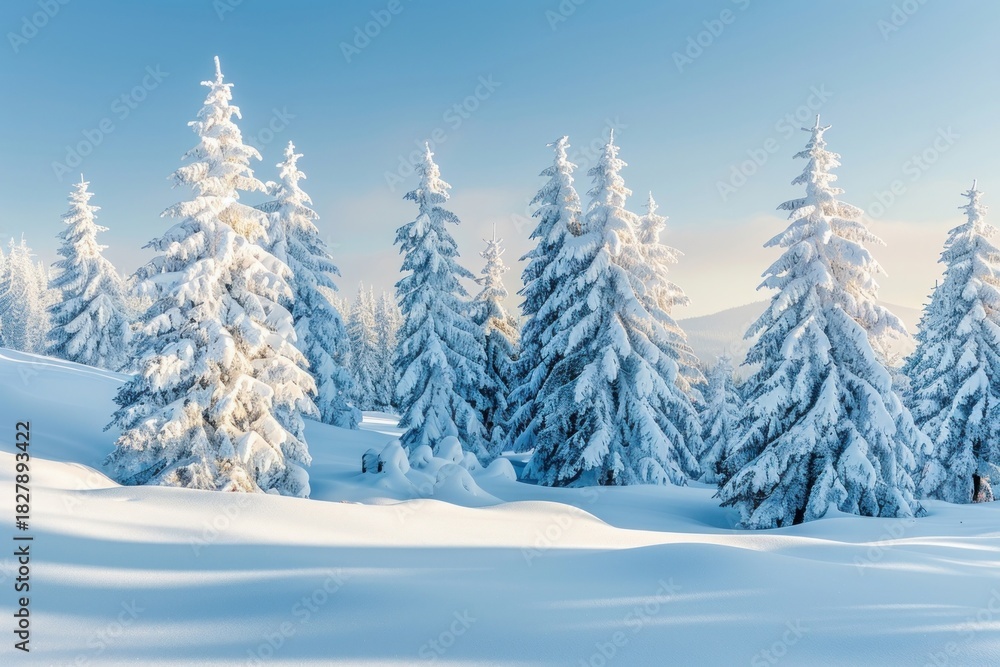 Naklejka premium A snow-covered landscape trees wonderland pristine.