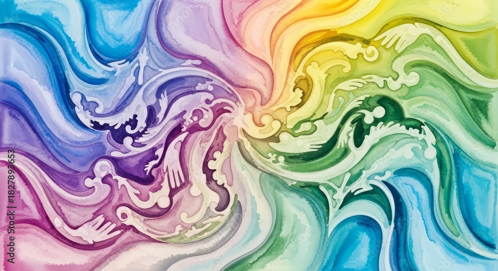 Fototapeta premium Vibrant Swirling Abstract Art with Rainbow Colors and Ornate Details.