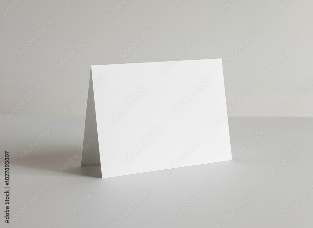 Naklejka premium Blank white greeting card standing open on a clean background