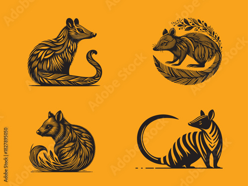 Numbat  group   line art silhouette 