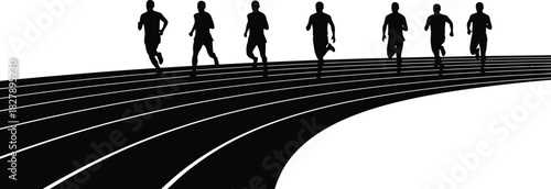 Silhouette of runners on a track competing in a race