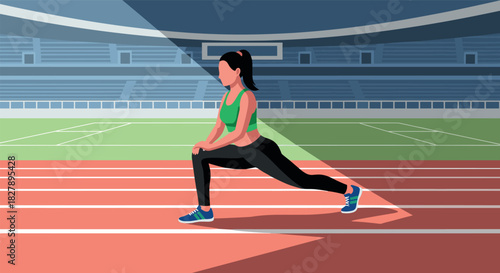 Athlete stretching on track in stadium on sunny day