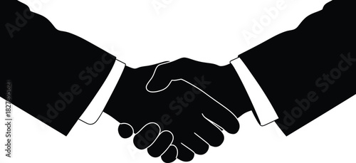 Black and white handshake illustration for business agreement and partnership