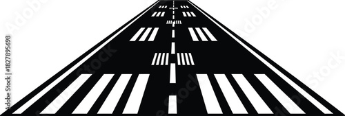 Runway illustration aerial view of an airport runway with markings