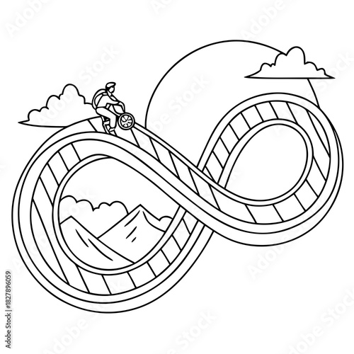 Man riding unicycle on infinity roller coaster