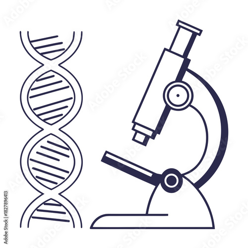 Microscope and dna structure for science concept